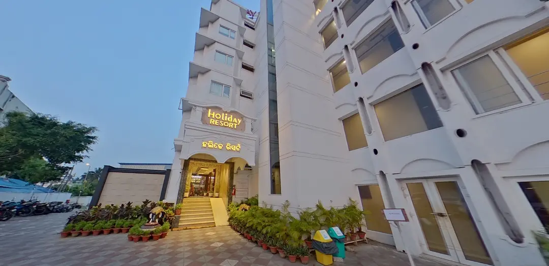 Holiday Resort entrance at dusk